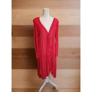 SOFT SURROUNDINGS Womens Tunic Top Red Corset Front Lace Up Romantic Sexy Sz L